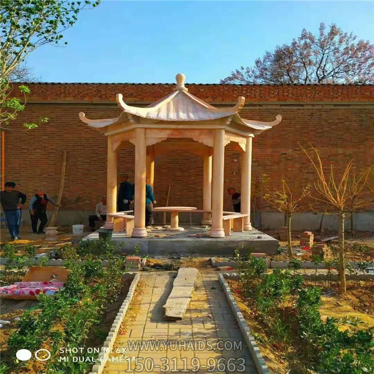 庭院家居晚霞紅石雕戶(hù)外大型六角涼亭雕塑擺件