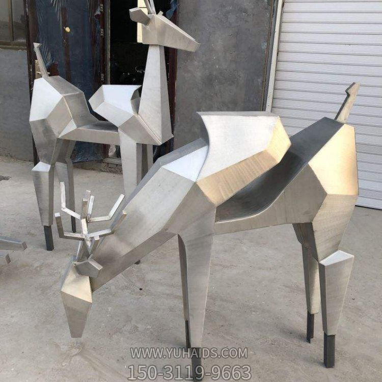 不銹鋼拉絲抽象鹿園林景觀(guān)小品擺件雕塑