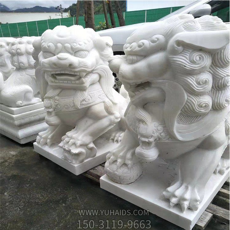 石雕石獅子一對看門(mén)鎮宅家用祠堂酒店庭院獅子擺件雕塑