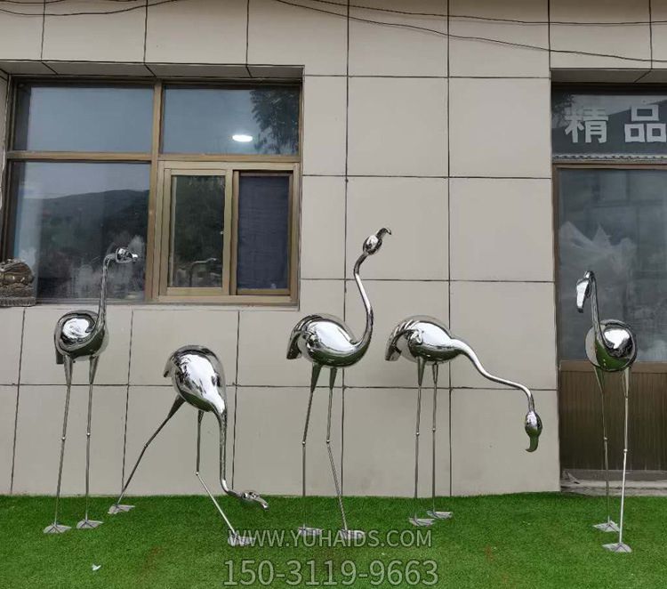 戶(hù)外不銹鋼鏡面抽象大長(cháng)腿火烈鳥(niǎo)雕塑
