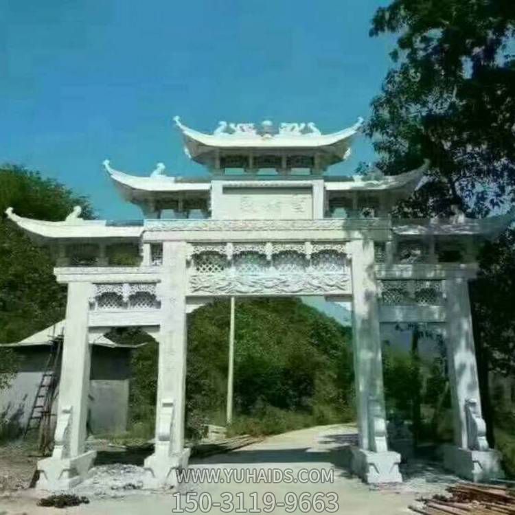 農場(chǎng)村口大型大理石石雕多門(mén)中式牌坊雕塑