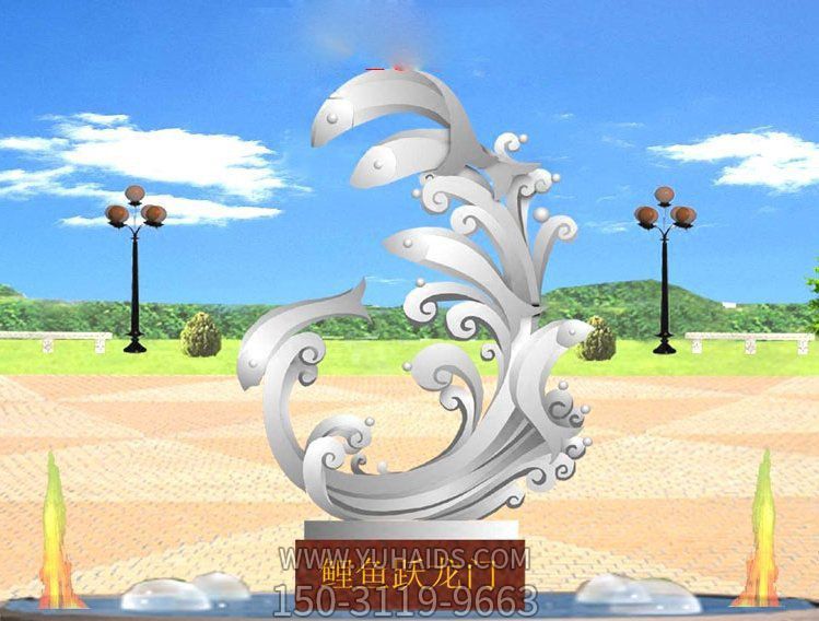 廣場(chǎng)擺放的鯉魚(yú)躍龍門(mén)玻璃鋼創(chuàng )意鯉魚(yú)雕塑
