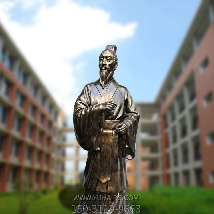 醫學(xué)院廣場(chǎng)擺放教育家孟子玻璃鋼仿銅雕像雕塑