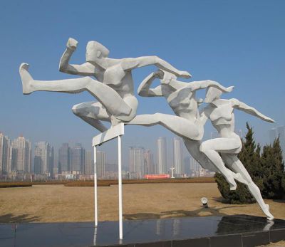 公園不銹鋼幾何跨欄運動(dòng)系列雕塑