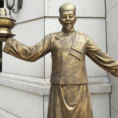 火鍋店攬客小二銅雕，飯店門(mén)口攬客人物塑像