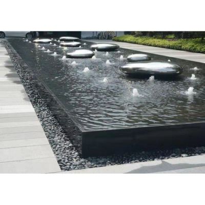 會(huì )所噴泉水池擺放不銹鋼鏡面拋光鵝卵石雕塑