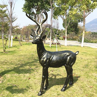 公園戶(hù)外不銹鋼仿銅鹿雕塑