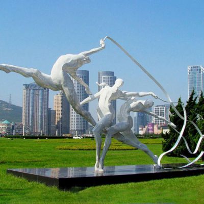 不銹鋼抽象藝術(shù)體操彩帶運動(dòng)人物公園草地擺件