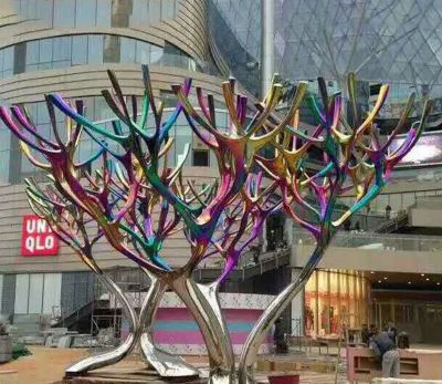 步行街擺放不銹鋼彩色景觀(guān)樹(shù)雕塑
