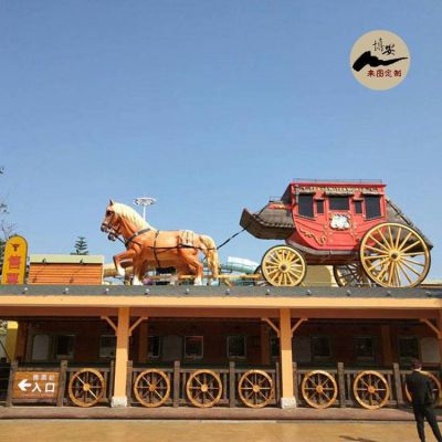 玻璃鋼仿真馬拉車(chē)雕塑 游樂(lè )園主題景觀(guān)雕塑