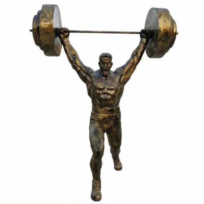 舉重，玻璃鋼仿銅體育運動(dòng)人物雕塑