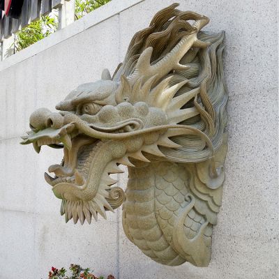 庭院小區創(chuàng  )意墻面上的大理石石雕龍雕塑