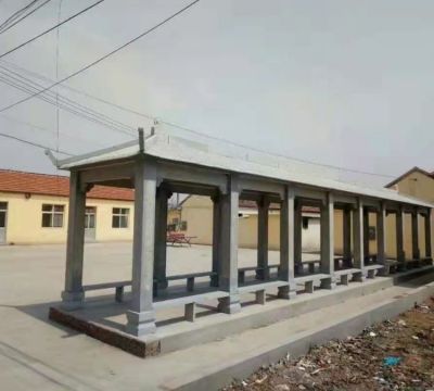 文化廣場(chǎng)擺放青石雕刻中式長(cháng)廊石涼亭