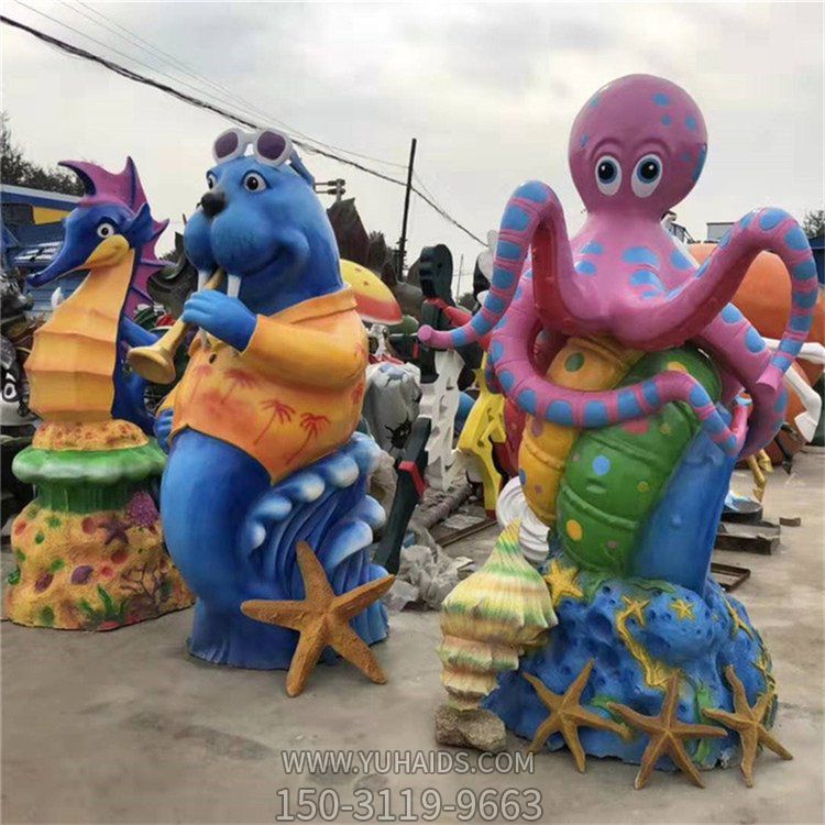 玻璃鋼卡通海獅海洋公仔游樂(lè )園雕塑