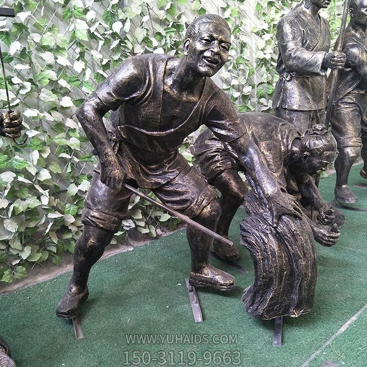 玻璃鋼仿銅色割稻子、插秧等干貨農民塑像雕塑
