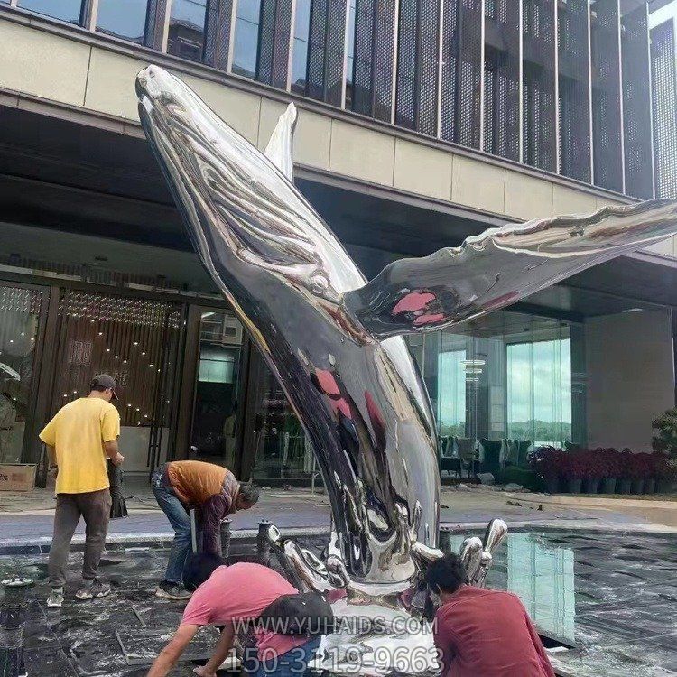 大型不銹鋼鯨魚(yú)鯤魚(yú)定制鏤空海豚擺件售樓部戶(hù)外商場(chǎng)水景擺件雕塑