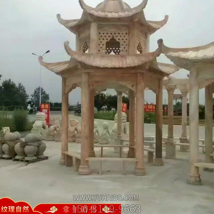 戶(hù)外景觀(guān)石亭子 庭院晚霞紅石雕涼亭 別墅休息石亭長(cháng)廊雕塑