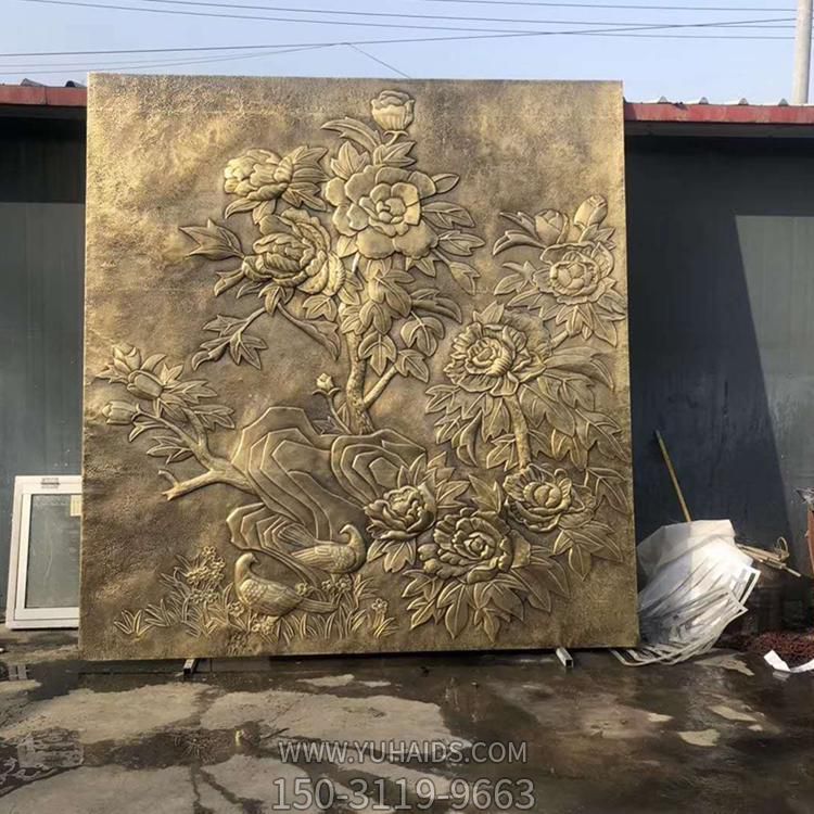 別墅酒店裝飾黃銅鍛造花開(kāi)富貴背景墻壁畫(huà)雕塑