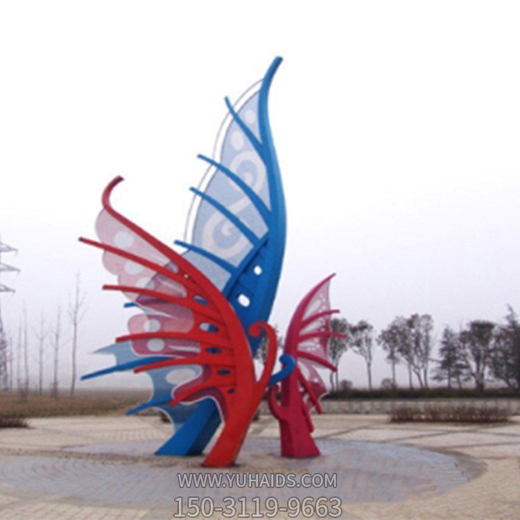 戶(hù)外公園廣場(chǎng)不銹鋼彩繪抽象動(dòng)物蝴蝶雕塑