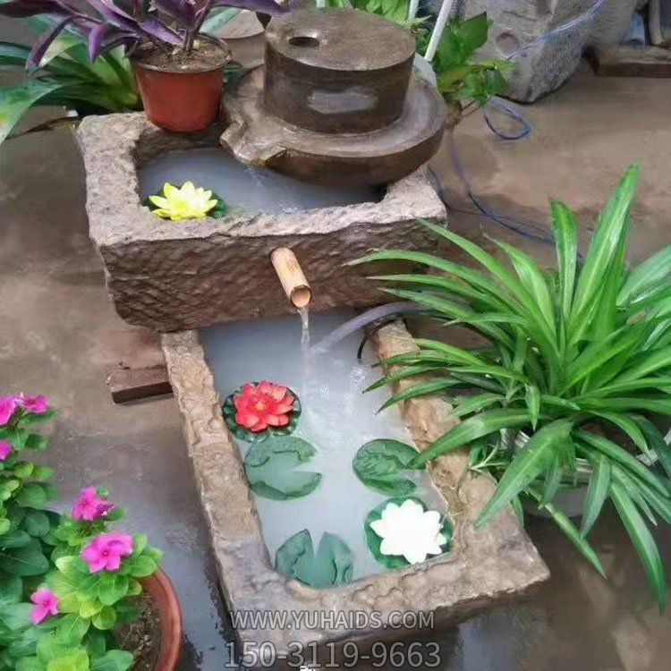 中式庭院裝飾老石槽流水景觀(guān)擺件雕塑