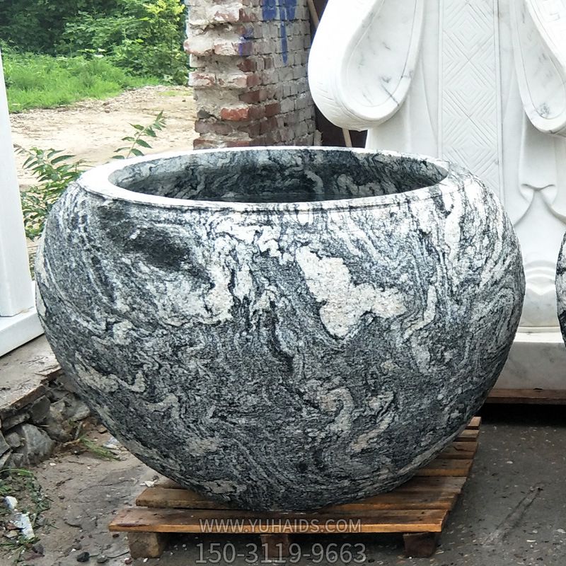 大理石花紋創(chuàng )意庭院養魚(yú)缸雕塑