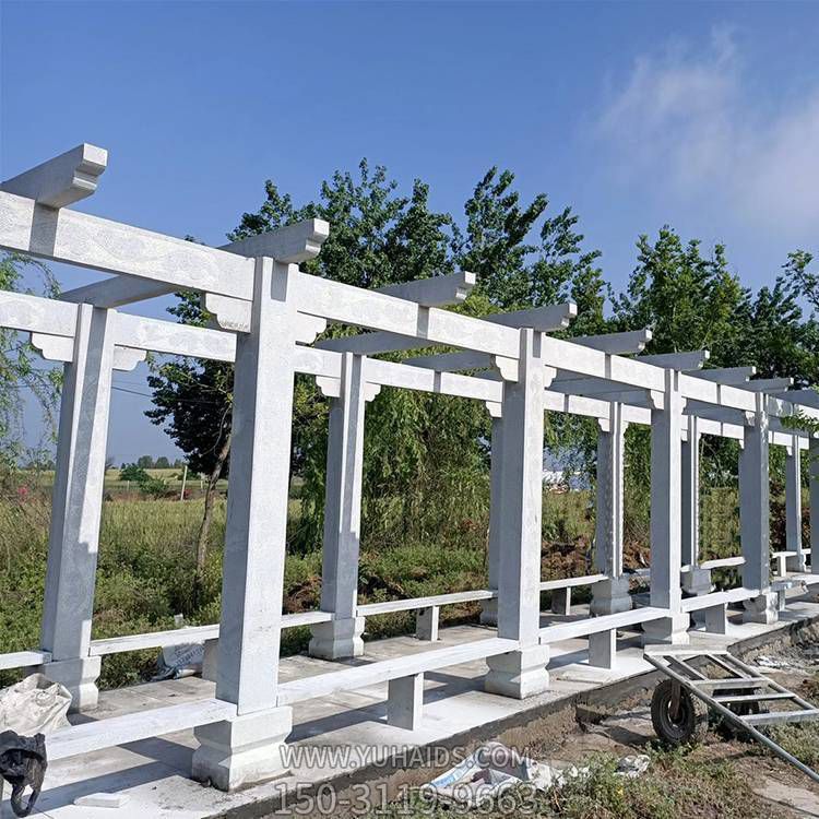園林擺放大理石長(cháng)廊葡萄架 花崗巖中式石頭亭子雕塑