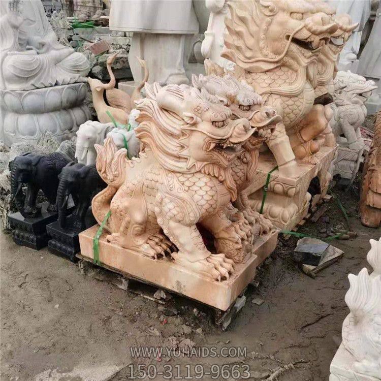 庭院村口仿古做舊動(dòng)物 石雕獅子一對 鎮宅招財雕塑