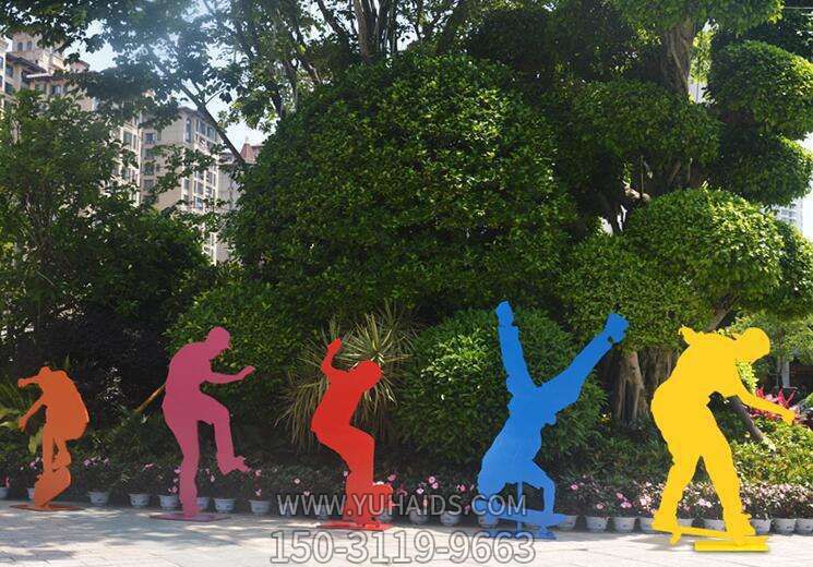 公園創(chuàng )意不銹鋼滑板人物雕塑