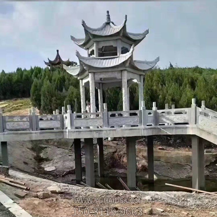 仿古中式雙層石雕涼亭景區水景觀(guān)擺件休閑石亭雕塑