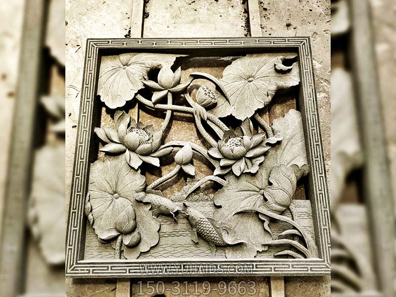 古建筑庭院荷花青石花窗裝飾景觀(guān)雕塑
