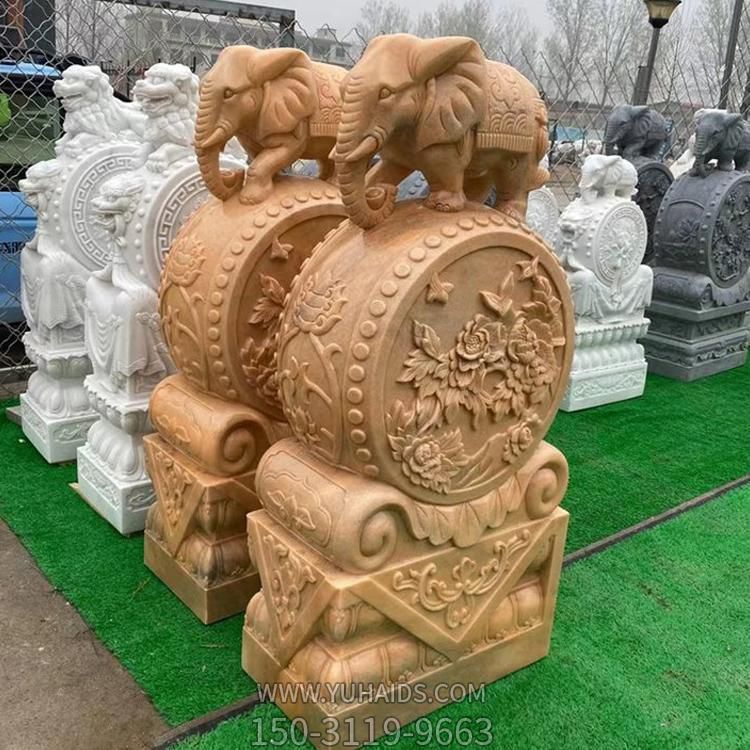 庭院別墅門(mén)口黃蠟石石雕戶(hù)外園林浮雕鎮宅辟邪抱鼓石雕塑