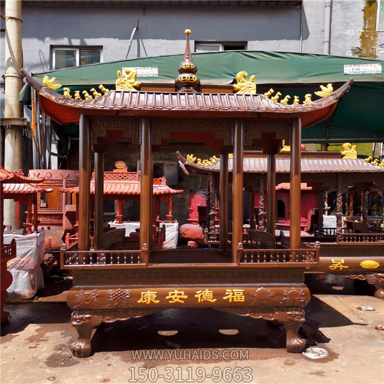 戶(hù)外擺放八柱鑄鐵寺廟祭祀長(cháng)形香爐雕塑