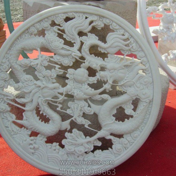 大型漢白玉景觀(guān)石雕壁畫(huà) 室外裝飾影壁墻 鏤空浮雕文化墻雕塑