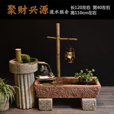 老石槽戶(hù)外流水擺件庭院景觀(guān)石磨水景舊石頭魚(yú)缸水槽