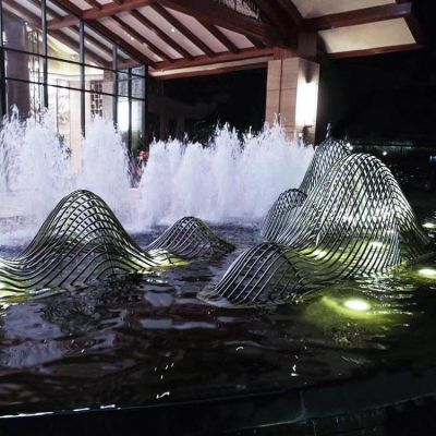 戶(hù)外噴泉水景流水擺件不銹鋼鏤空假山