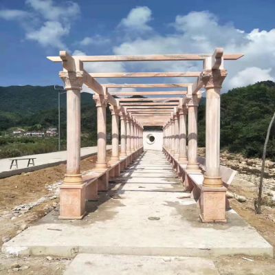 石雕晚霞紅長(cháng)廊涼亭走廊大理石頭葡萄架