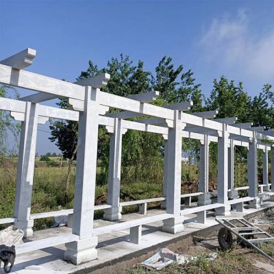 園林擺放大理石長(cháng)廊葡萄架 花崗巖中式石頭亭子