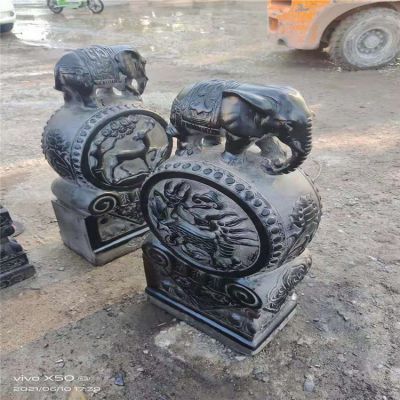 青石雕刻復古做舊小象庭院門(mén)口抱鼓石擺件