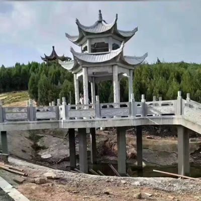 仿古中式雙層石雕涼亭景區水景觀(guān)擺件休閑石亭