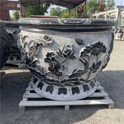 青石雕花魚(yú)缸魚(yú)盆