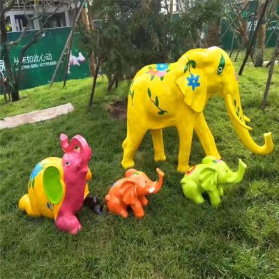 公園廣場(chǎng)玻璃鋼卡通彩繪園林景觀(guān)動(dòng)物大象擺件