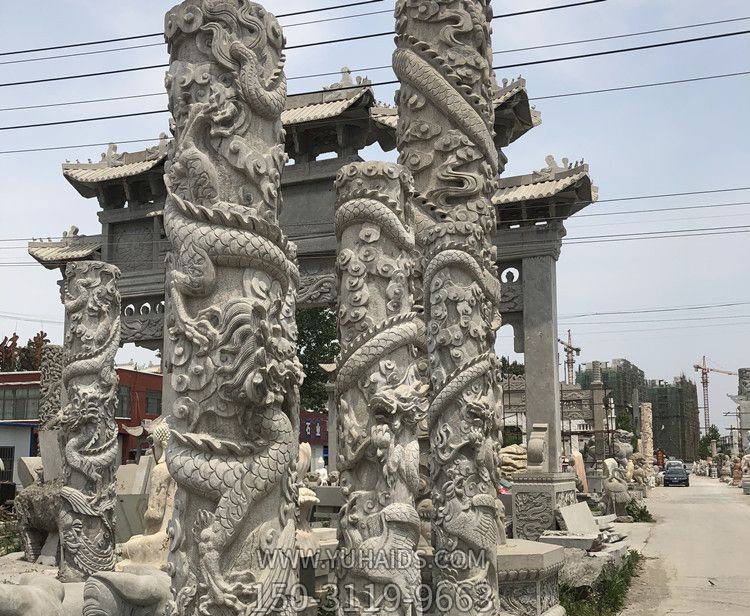 寺院景觀(guān)擺放石雕龍柱擺件雕塑