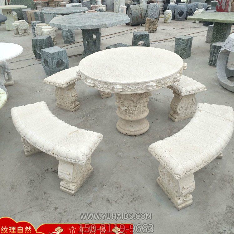 公園戶(hù)外大理石石雕圓形石桌石凳雕塑