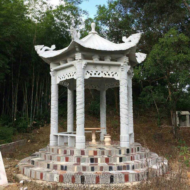 漢白玉六角石雕亭子，公園園林休息涼亭雕塑