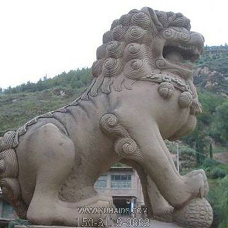 天然石材砂巖雕刻獅子門(mén)墩村莊園林景觀(guān)擺件雕塑