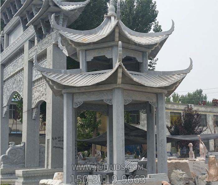 景區公園戶(hù)外裝飾青石雙層休息涼亭石雕雕塑