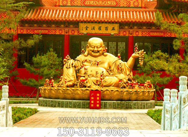 戶(hù)外大型景觀(guān)不銹鋼噴金烤漆彌勒佛雕塑