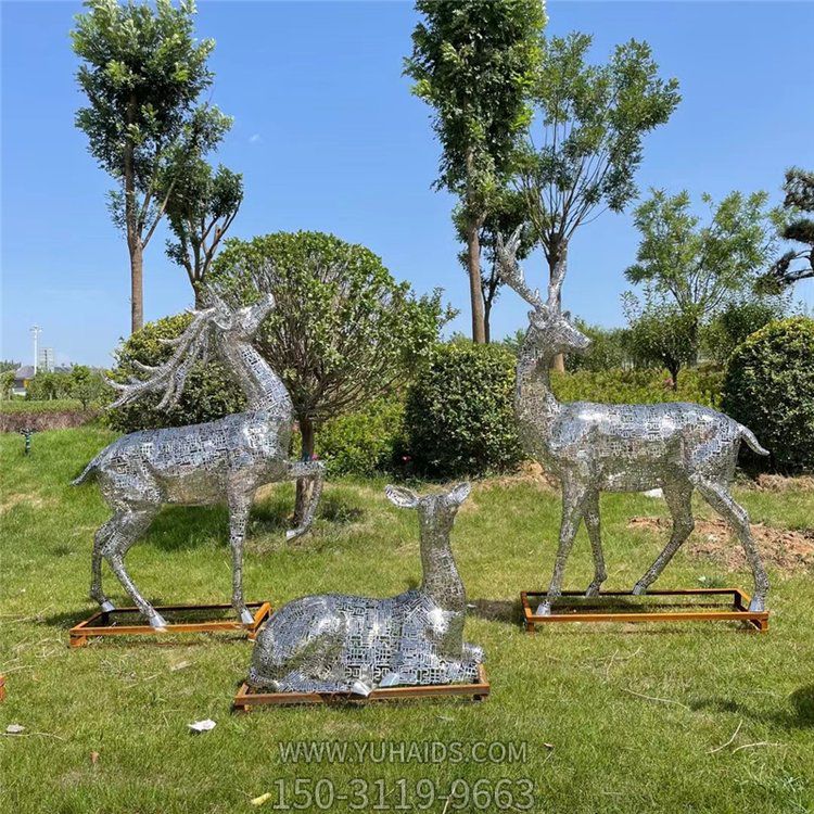 不銹鋼鹿，網(wǎng)格鹿雕塑