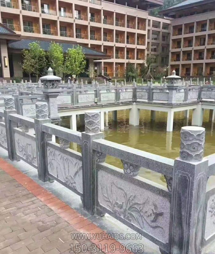 學(xué)院景觀(guān)人造石橋芝麻灰欄板欄桿雕塑