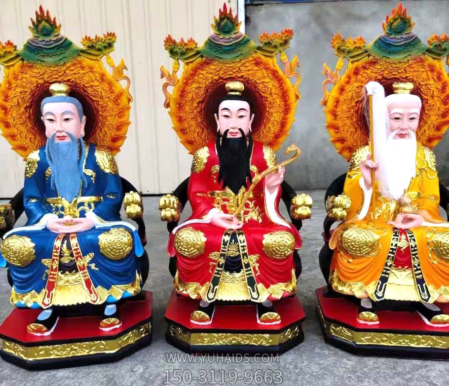 太上老君、上清靈寶天尊、三清道祖玻璃鋼彩繪神佛三清祖師雕塑